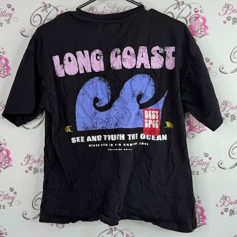 Zara tee tshirt ocean Black Long Coast Graphic T-Shirt pink purple black